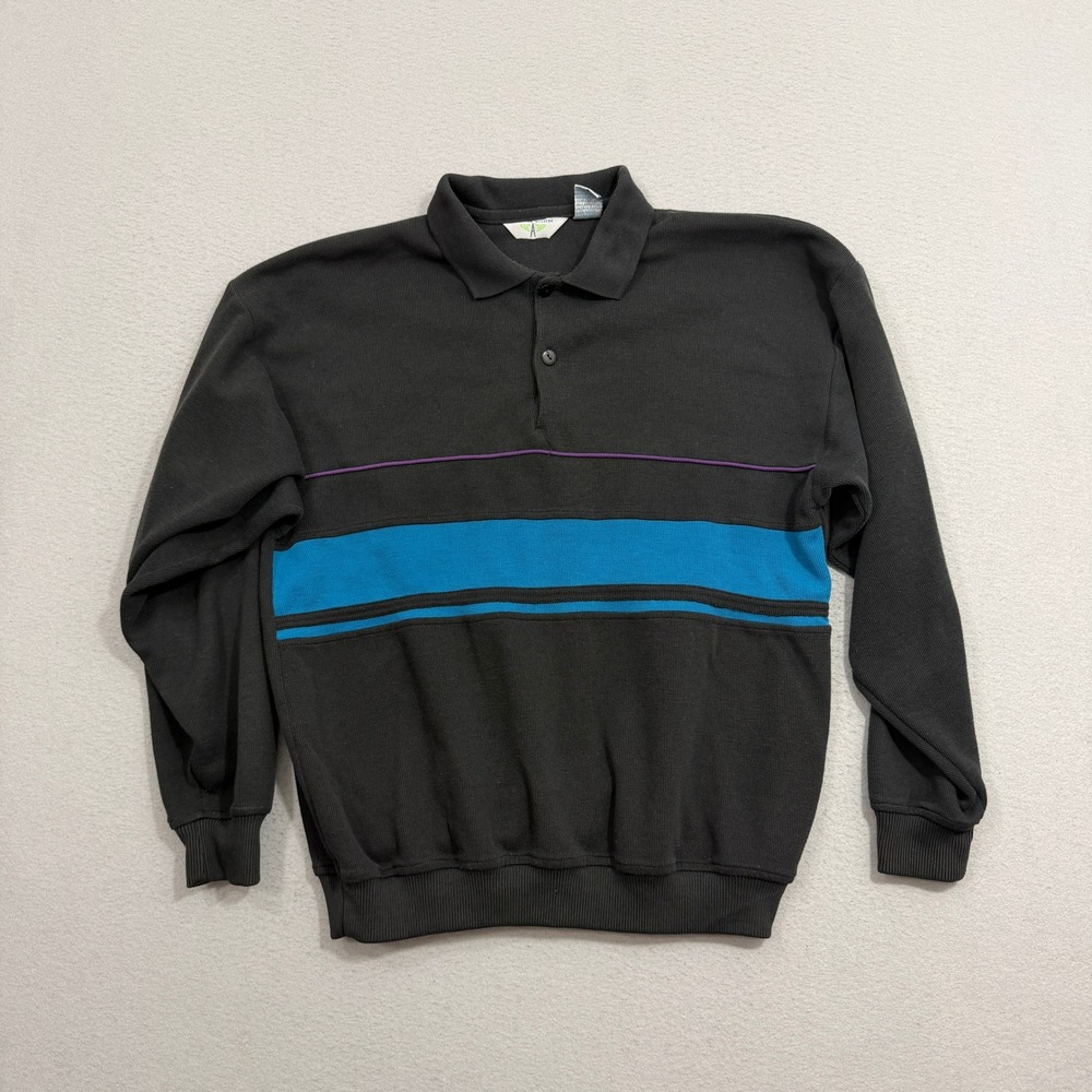 Vintage American Weekend Pullover Medium Black Colorblock Long Sleeve Polo Rugby